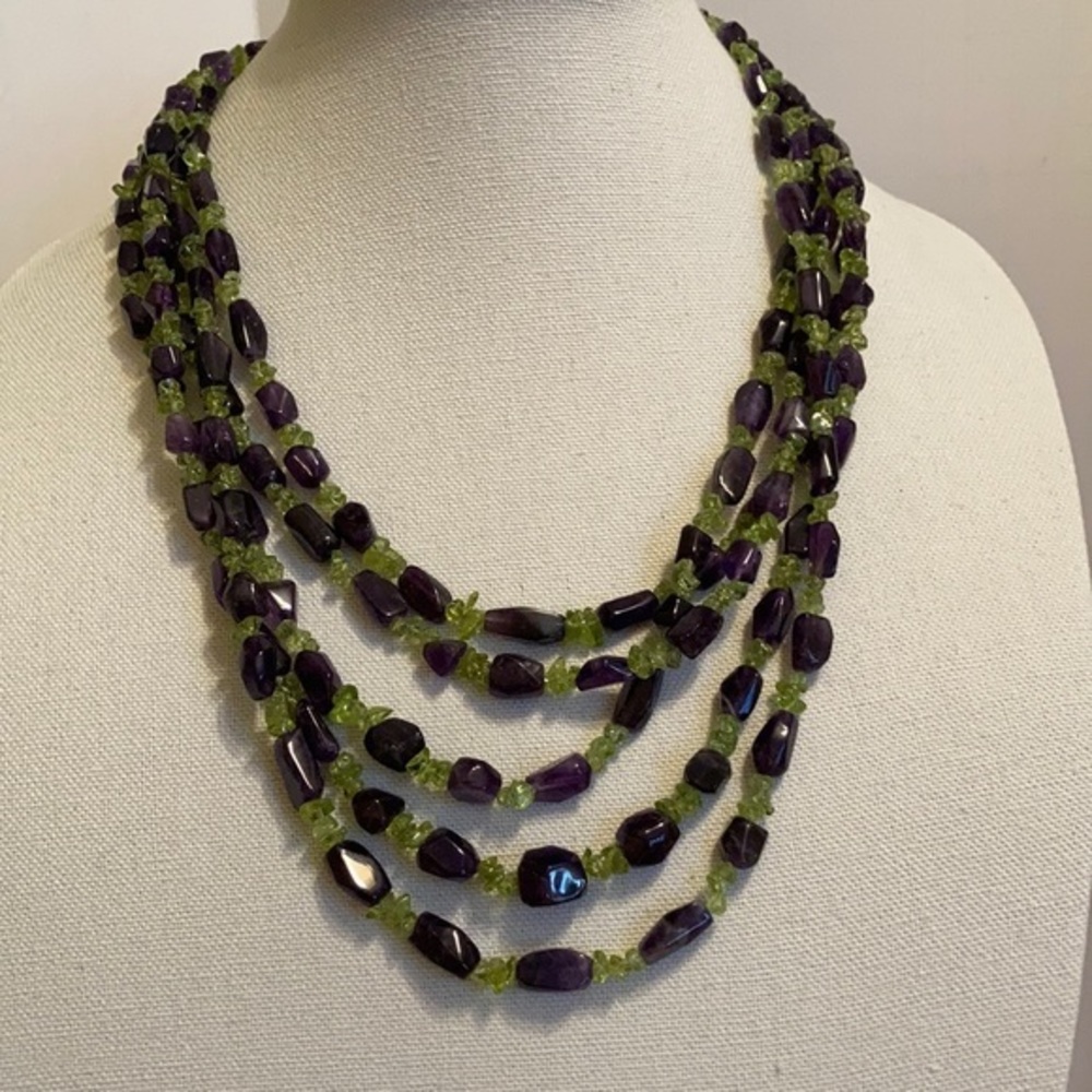 DTR Jay King Mine Finds multi stranded purple amethyst & green peridot necklace